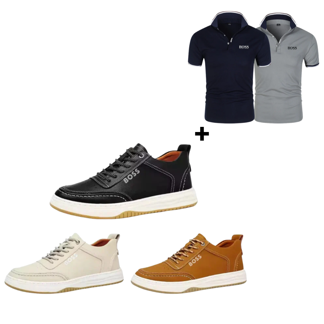 HB™ – Elegant Leather Sneakers - Buy and Get 2 HB Polo Shirts